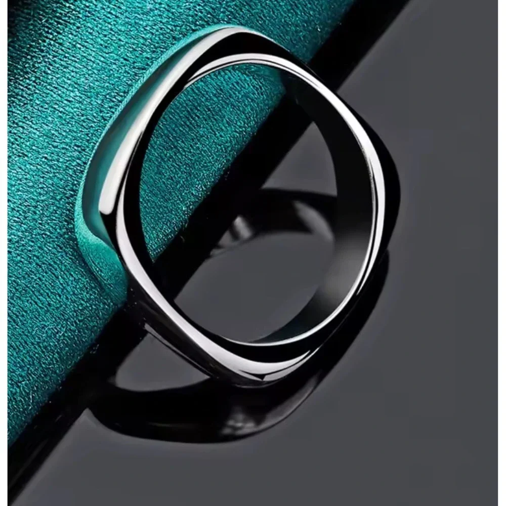 NEW Square 925 Sterling Silver‎ Ring Statement Band Minimalist Jewelry, Size 7